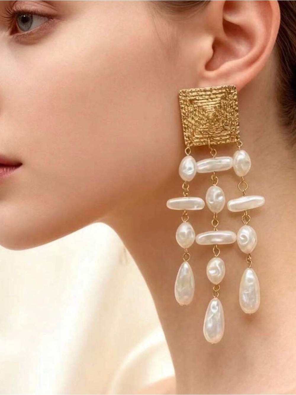 Gold and Pearl Chandelier Drop Earrings - Picture 1 of 5